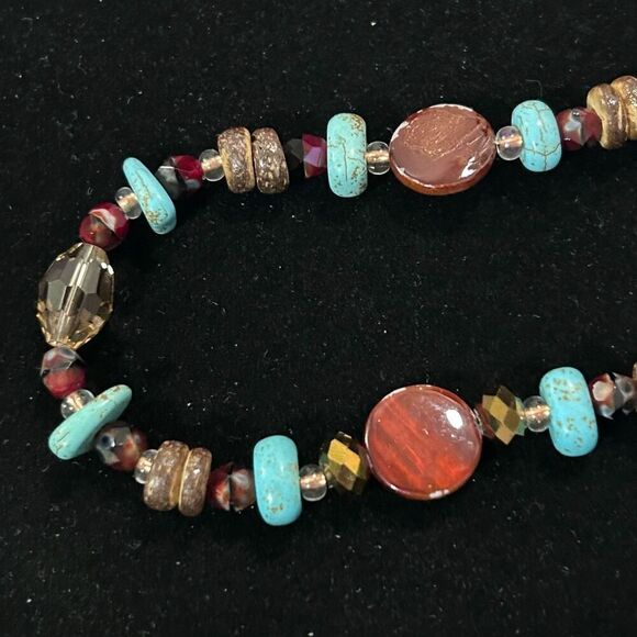 Vtg Glass & Stone Beaded Statement Necklace 9" Multicolor Howlite Stone Pendant - Picture 6 of 8